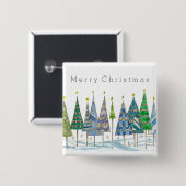 Vrolijk Kerstblauw Vakantiebomen Kunst Vierkante Button 5,1 Cm (Voorkant /achterkant)
