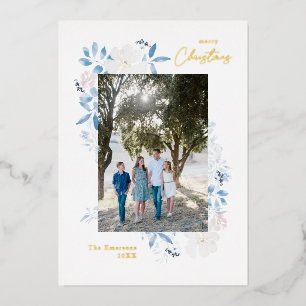 Vrolijk kerstblauw Waterverf ventilatorlicht Lijst Folie Feestdagenkaart