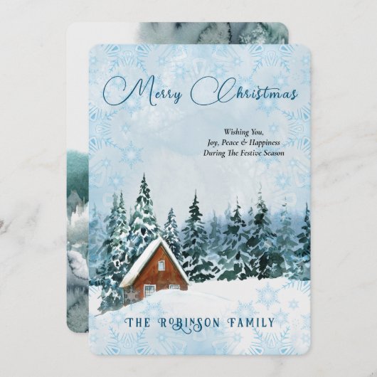 Vrolijk kerstblauw Waterverf winterlandschap Feestdagenkaart (Voorkant / Achterkant)
