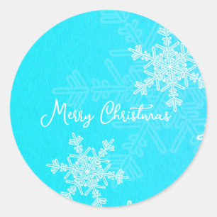 Vrolijk Kerstblauw Wit Sneeuwvlok Minimalist Ronde Sticker