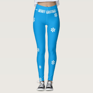 Vrolijk kerstblauw wit sneeuwvlokken leggings