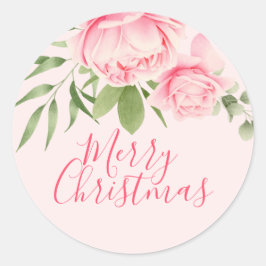 Vrolijk kerstbloemen roze niet traditioneel ronde sticker