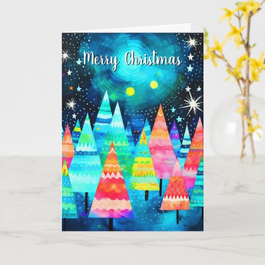Vrolijk kerstbomen Abstract Kaart (Gele Bloem)