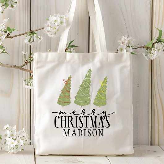 Vrolijk kerstbomen Moderne Feestdagen van het Manu Tote Bag