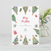 Vrolijk kerstbomen waterverf kinder bedrijf logo feestdagenkaart (Staand voorkant)