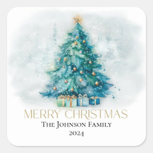 Vrolijk kerstboom cadeau Label Sticker