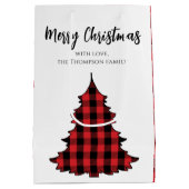 Vrolijk kerstboom eenvoudige buffel check patroon medium cadeauzakje (Achterkant)