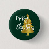 Vrolijk Kerstboom Groen Goud en Wit Script Ronde Button 3,2 Cm (Voorkant)
