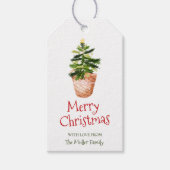 Vrolijk kerstboom mand groene waterverf cadeaulabel (Voorkant)