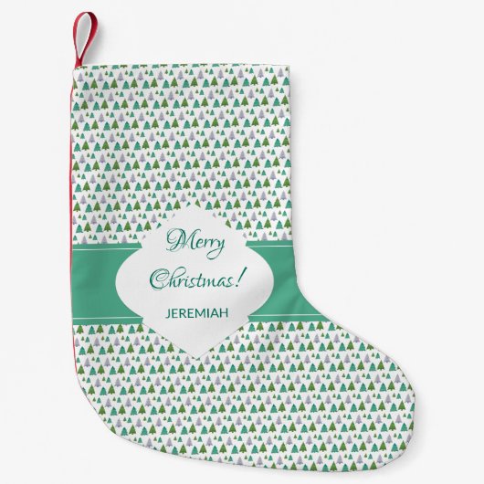 Vrolijk Kerstboom Mint Groen Monogram Kleine Kerstsok (Voorkant)