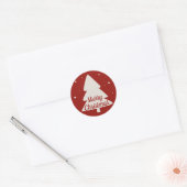 Vrolijk kerstboom silhouet rood & wit ronde sticker (Envelop)