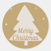 Vrolijk kerstboom silhouet wit & goud ronde sticker (Voorkant)