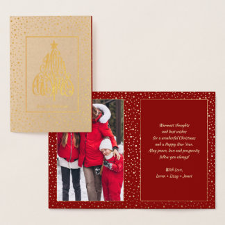 Vrolijk kerstboom vorm kalligrafie foto folie kaarten