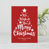 Vrolijk Kerstboom Vorm Rode Kerstmis Kaart (Staand voorkant)