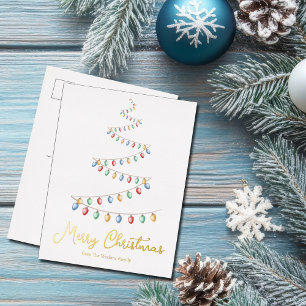 Vrolijk Kerstboom Waterverf Ornamenten Goud Folie Feestdagen Briefkaart