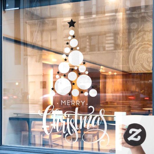 Vrolijk kerstboomfeest Witte sterren Raamsticker (Cafe Raam)
