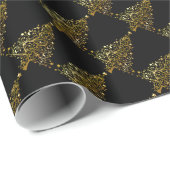 Vrolijk kerstboomsterren zwart Gold Shiny Chic Cadeaupapier (Rol Hoek)