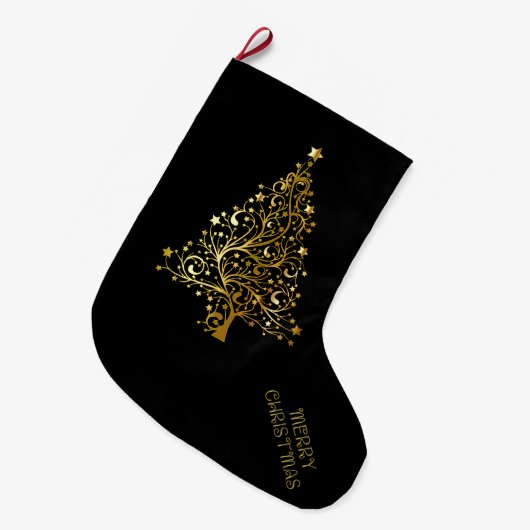 Vrolijk kerstboomsterren zwart Gold Shiny Chic Grote Kerstsok (Voorkant (Hangend))