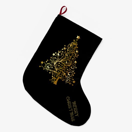 Vrolijk kerstboomsterren zwart Gold Shiny Chic Grote Kerstsok (Voorkant (Hangend))