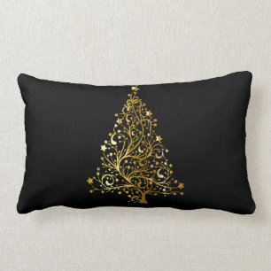 Vrolijk kerstboomsterren zwart Gold Shiny Chic Kussen