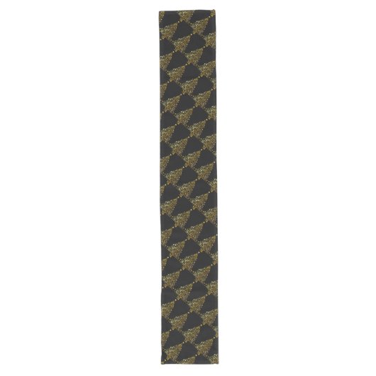 Vrolijk kerstboomsterren zwart Gold Shiny Chic Lange Tafelloper (Voorkant)