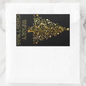 Vrolijk kerstboomsterren zwart Gold Shiny Chic Rechthoekige Sticker (Tas)