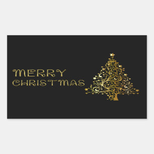 Vrolijk kerstboomsterren zwart Gold Shiny Chic Rechthoekige Sticker