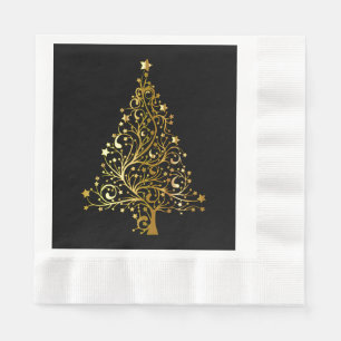 Vrolijk kerstboomsterren zwart Gold Shiny Chic Servet
