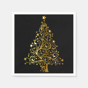 Vrolijk kerstboomsterren zwart Gold Shiny Chic Servetten