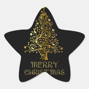 Vrolijk kerstboomsterren zwart Gold Shiny Chic Ster Sticker
