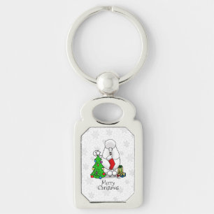 Vrolijk kerstboomtje 2 Poodle (white) Sleutelhanger