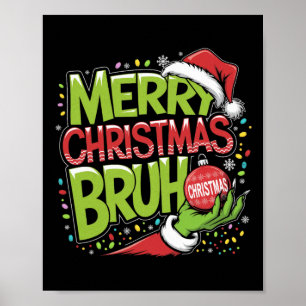 Vrolijk Kerstborstel Groene Hand Santa Hat Xmas Fa Poster