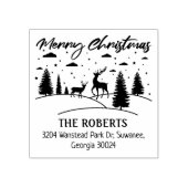 Vrolijk kerstbos Herten en Bomen Rubberstempel (Afrduk)