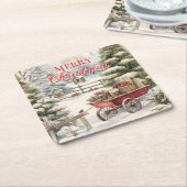  vrolijk kerstbos vierkante kartonnen onderzetter (Schuin)