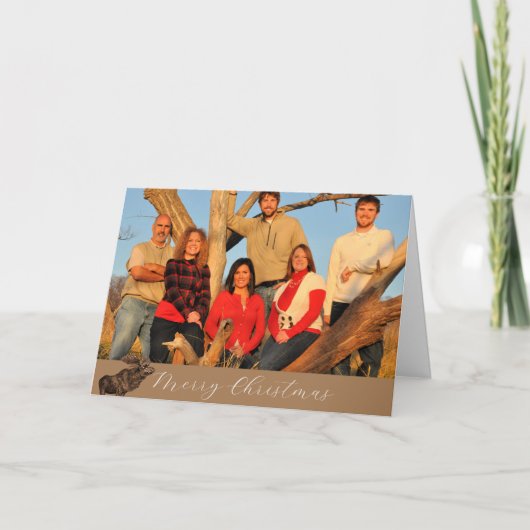 Vrolijk kerstbruin eland met witte omtrek feestdagen kaart (Voorkant)