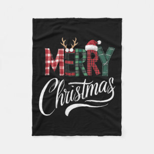 Vrolijk kerstbuffel zwart en wit geruit voor fleece deken