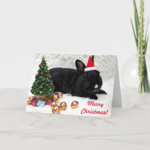 Vrolijk kerstBunny Rabbit in een Santa Hat Kaart