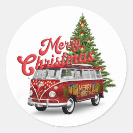 Vrolijk kerstbusje ronde sticker