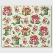 Vrolijk Kerstcadeau Doos Holly Berries Red Bow Cadeaupapier (Vlak)