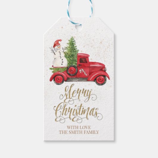 Vrolijk kerstcadeau Label, Red Truck Hang Label Cadeaulabel (Voorkant)