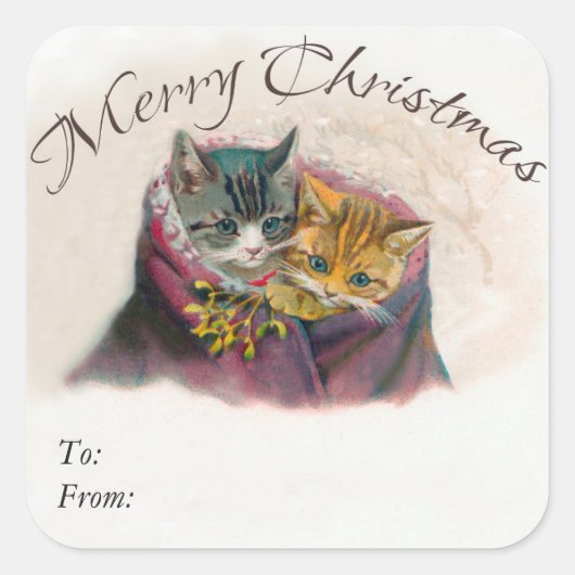 Vrolijk kerstcadeau Labels - Schattigee Kittens (Voorkant)
