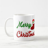 Vrolijk kerstcadeau met rood groen halve script koffiemok (Links)