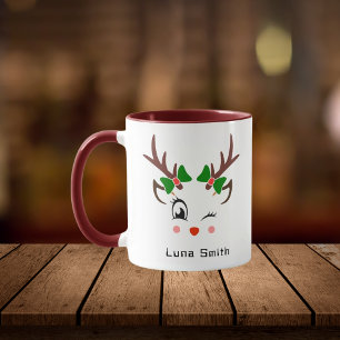 Vrolijk kerstcadeau Schattige hert gezichten kasta Mok