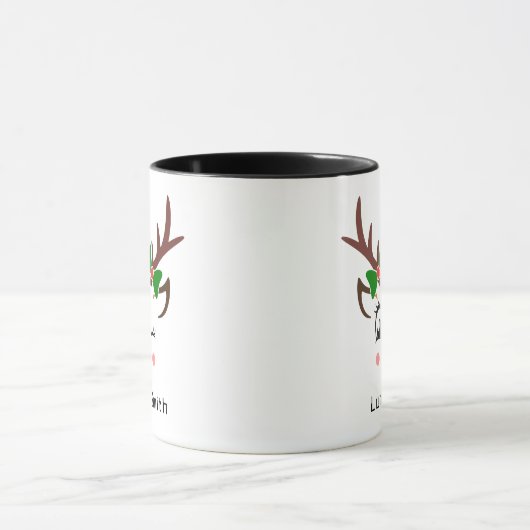 Vrolijk kerstcadeau Schattige hert gezichten zwart Mok (Midden)