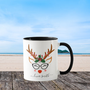 Vrolijk kerstcadeau Schattige rendier gezichten zw Mok