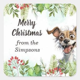 Vrolijk kerstcadeau van de naam Hond Vierkante Sticker