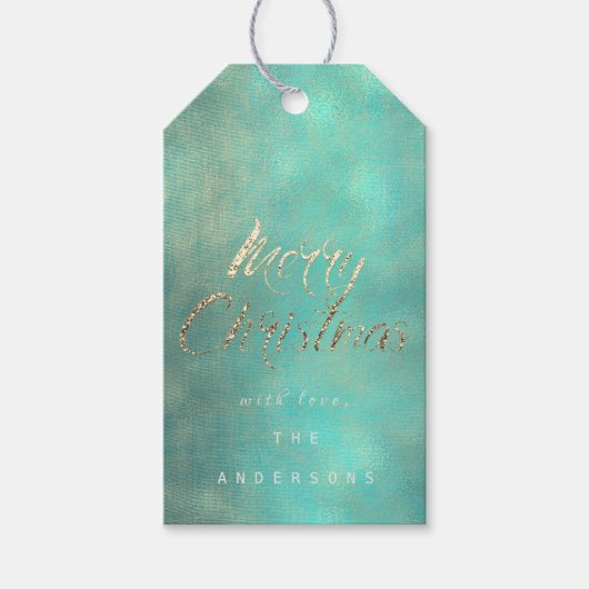 Vrolijk kerstcadeau voor Gold Mint Turquoise Burla Cadeaulabel (Voorkant)