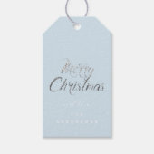 Vrolijk kerstcadeau voor script zilver roze blauw cadeaulabel (Voorkant)