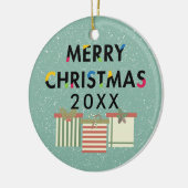 Vrolijk kerstcadeaudozen keramisch ornament (Links)