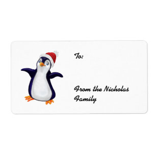Vrolijk kerstcadeauetiket met pinguïn (L) Etiket